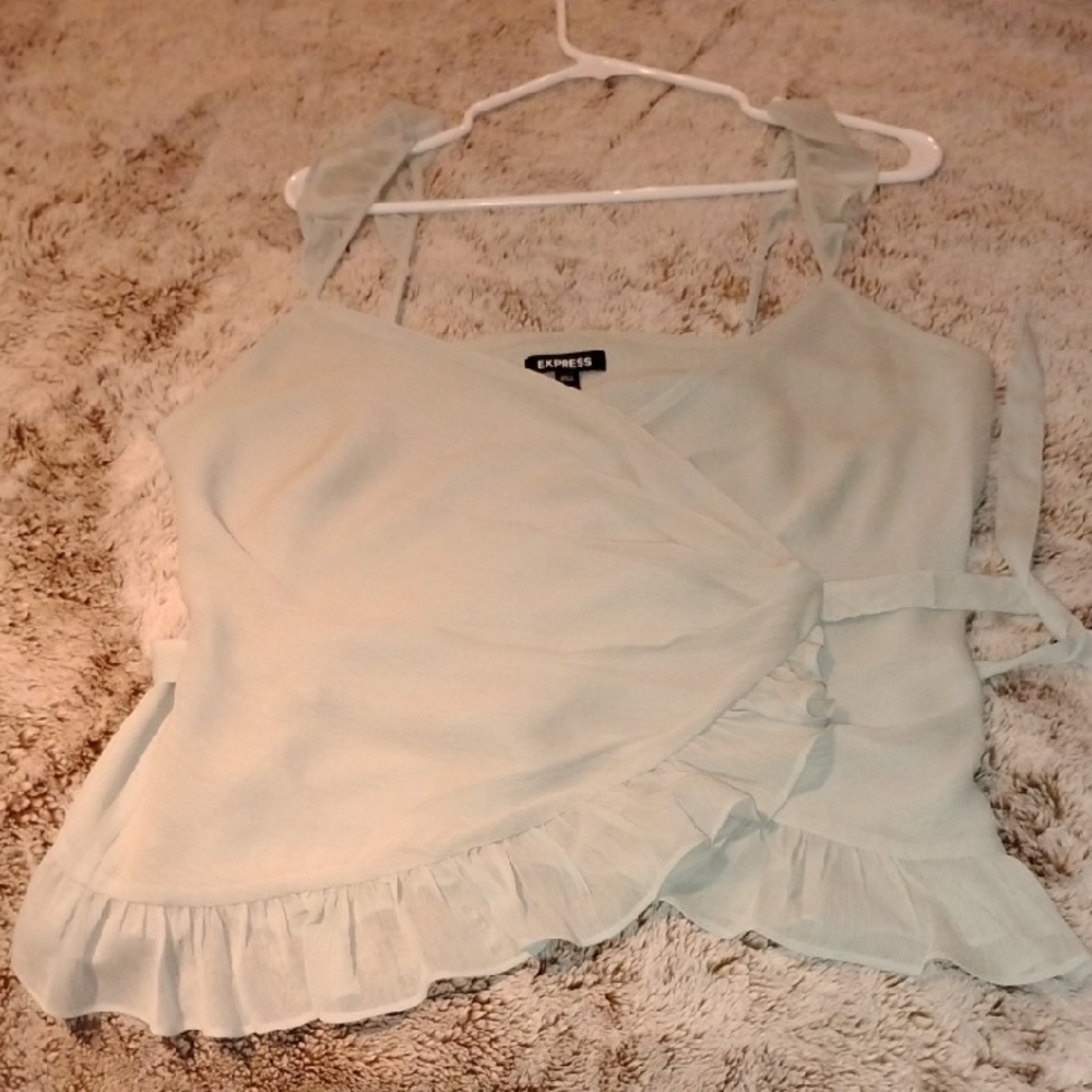 Express Mint Ruffle Wrap Blouse